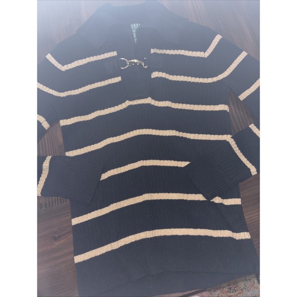 Lauren Ralph Lauren Sweaters - Lauren Ralph Lauren Black Gold Striped Sweater Toggle Medium Sparkle Metallic
